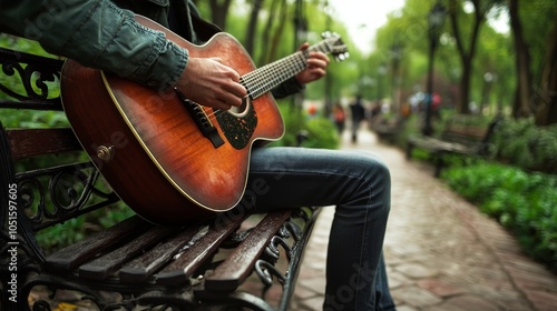 Acoustic Guitarist Playing in Park