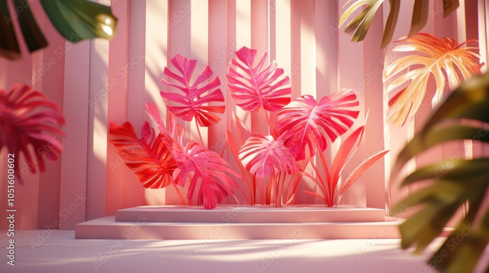 Obraz premium A vibrant display of pink tropical plants against a soft background.
