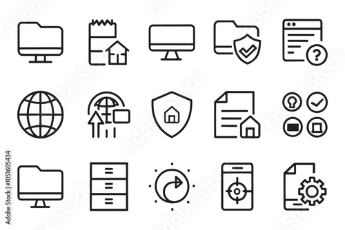 FTP, internet, backup, SSL, database and firewall related editable icon set isolated flat vector illustration white background