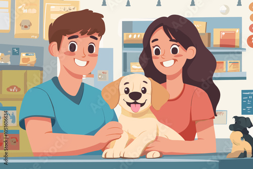 Happy Family in a Pet Store with Adorable Puppy - Black Friday Sales