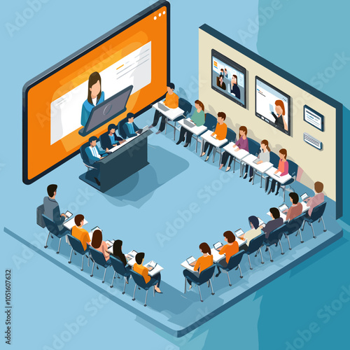 Engaging Virtual Meeting with Professionals in Modern Conference Room Environment
