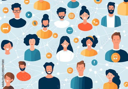 Diverse Digital Communication Icons with Abstract Network Background for Technology Themes