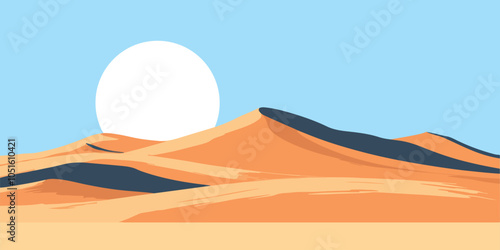 Iconic Sand Dunes of Global Deserts with Minimalist Desert Landscape Background - Vector Illustration