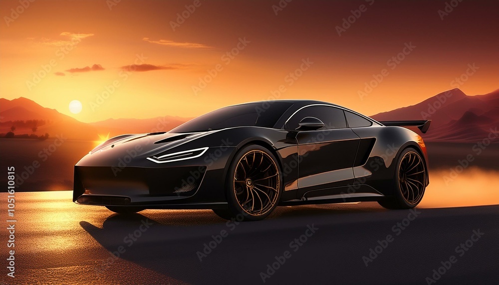 Obraz premium Font of a black sport luxury car in sunset light