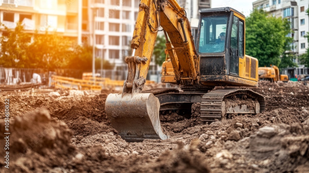 Fototapeta premium Excavator Working on Urban Construction Site