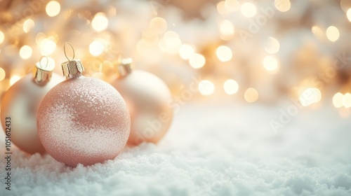 Pink ornaments on snow, a serene winter holiday scene embracing the spirit of christmas