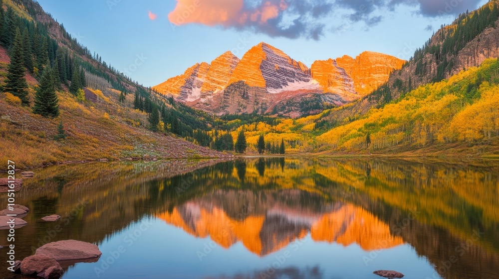 Obraz premium Colorful Mountain Reflections in Tranquil Lake