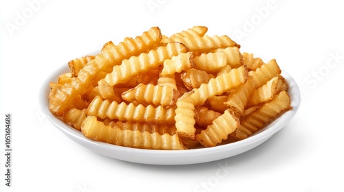 A large serving of crinkle-cut fries arran