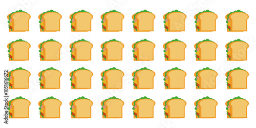 Sandwich pattern featuring colorful layers of lettuce and tomato on a clean white background ideal for food-themed design