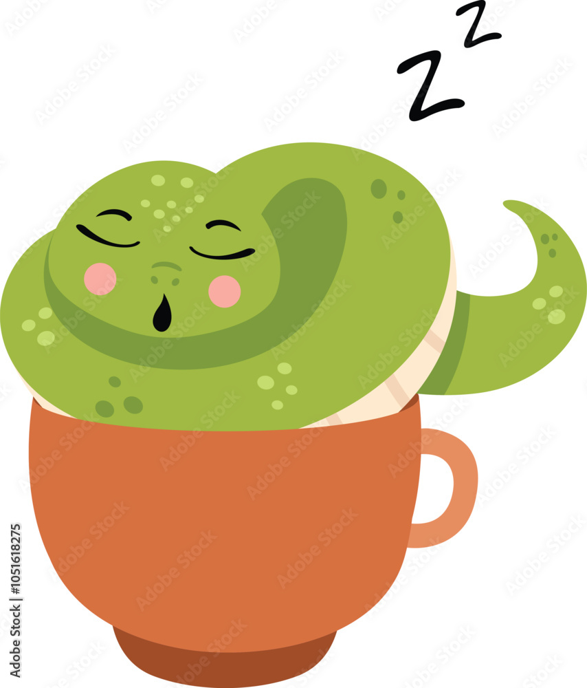 Fototapeta premium Cute green snake sleeping inside a cup