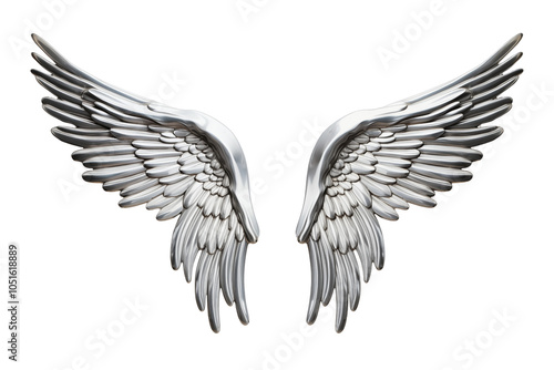 Glossy modern chrome angel wings with high gloss finish, with smooth and reflective surface, y2k aesthetic for artistic and decorative purposes