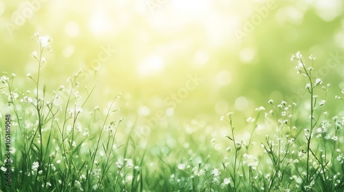 Flowers in bloom, a captivating spring landscape with lush green grass