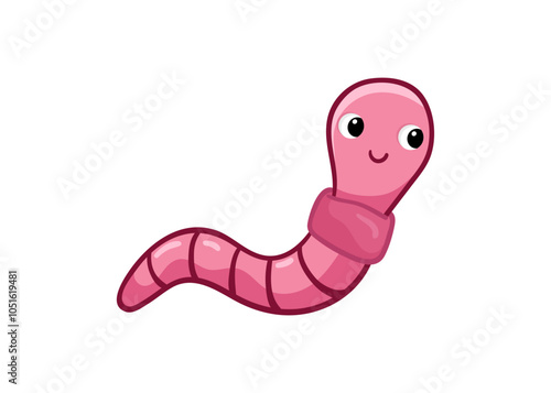 Cute worm on a white background. Vector illustration with insect in cartoon style.