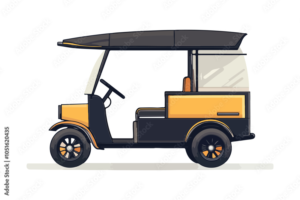 Fototapeta premium Flat Vector Icon of Indian Auto Rickshaw in Yellow and Black Color Scheme