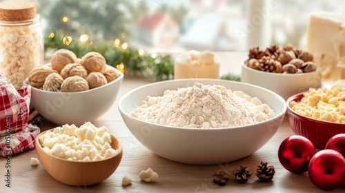 Cozy Holiday Baking Setup with Ingredients on Counter photo