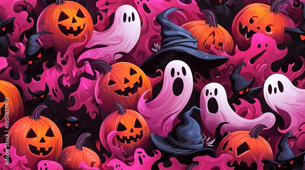 Colorful Cartoon Halloween Background with Pumpkins Colorful Cartoon Halloween Background with Pumpkins