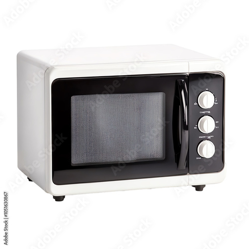 White microwave appliance, modern design, isolated on white background. photo