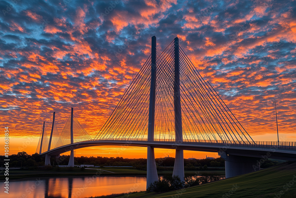Obraz premium Majestic Sunset Over Modern Bridge