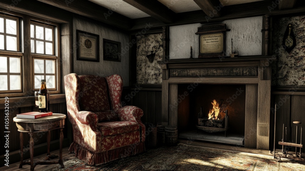 Cozy Fireplace in Rustic Cabin Interior Cozy Fireplace in Rustic Cabin Interior