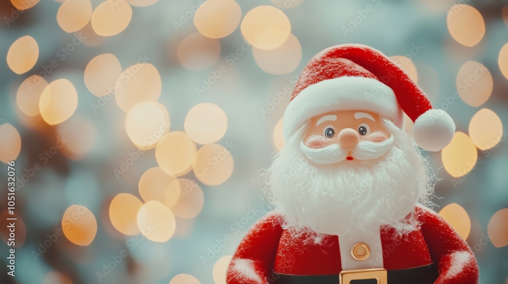 Festive holiday figurine, santa claus with traditional red hat and black belt Festive holiday figurine, santa claus with traditional red hat and black belt