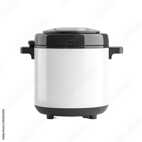 Electric rice cooker, modern design, white isolated background. photo