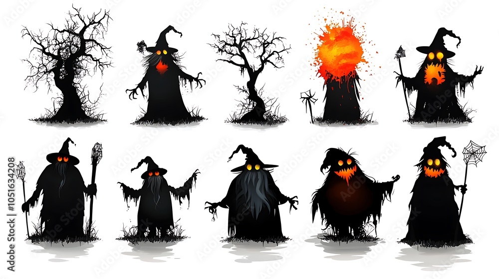 Obraz premium Black Halloween Silhouettes Vector Set