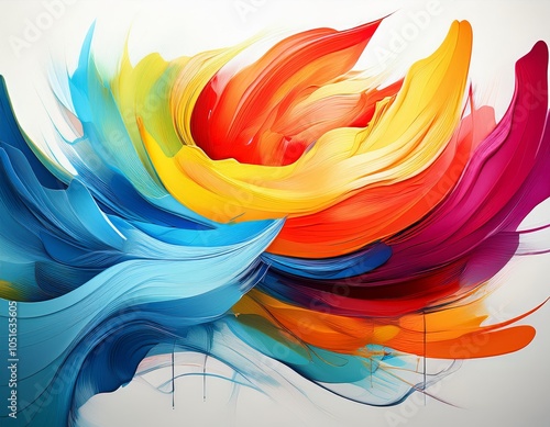 Colorful painting with a blue and yellow swirl. The painting is very colorful and has a lot of different colors