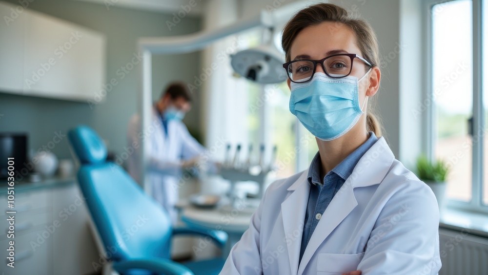 Professional denist in a clean dental office, ready to assist patients. Professional denist in a clean dental office, ready to assist patients.