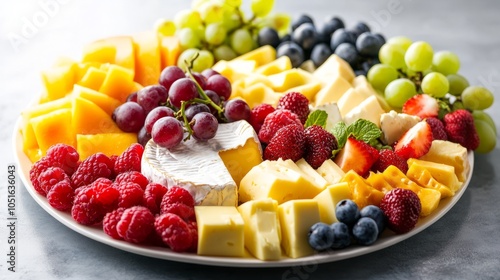 charcuterie board with fruits and cheese