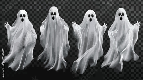 Set of realistic ghosts isolated on transparent