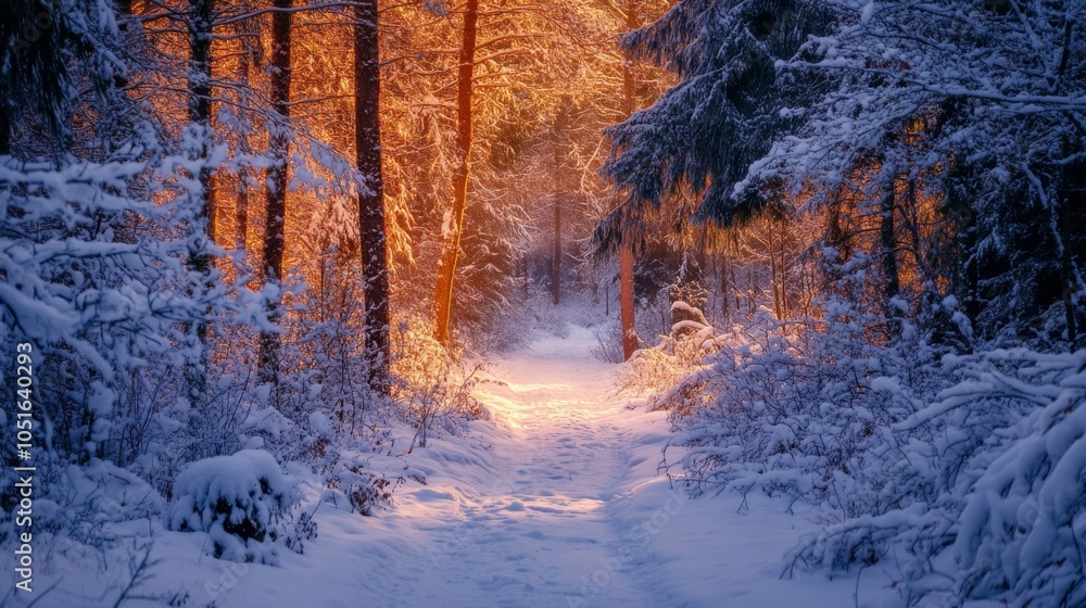 Serene Snowy Path Through Winter Wonderland Serene Snowy Path Through Winter Wonderland