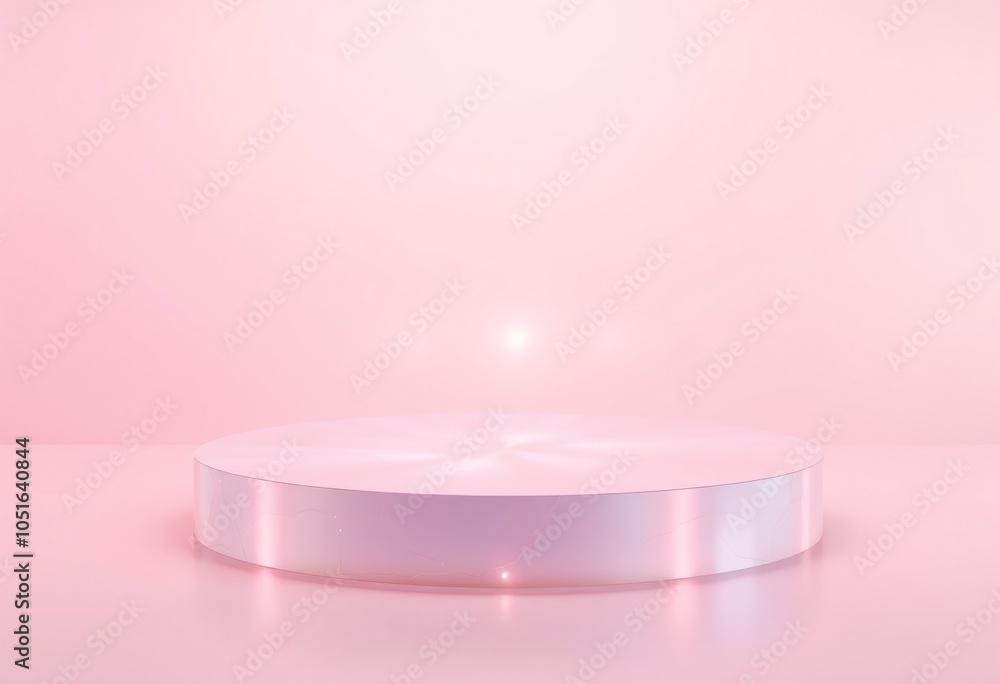Empty round pink crystal podium, 3D render podium for product display, on soft pastel colors and light pink background Empty round pink crystal podium, 3D render podium for product display, on soft pastel colors and light pink background