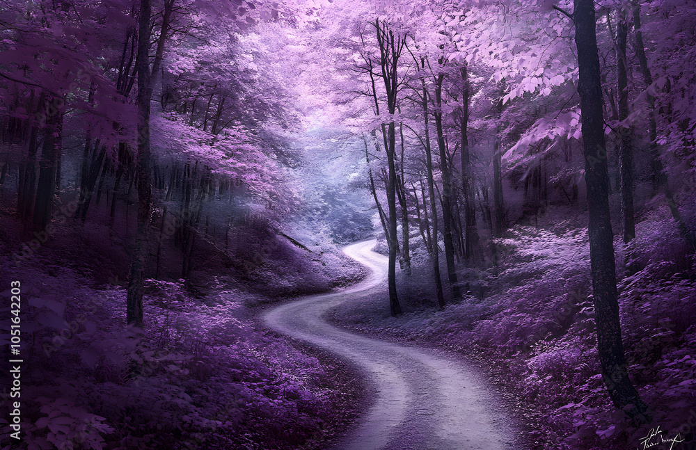 Obraz premium Winding Path in a Purple Forest