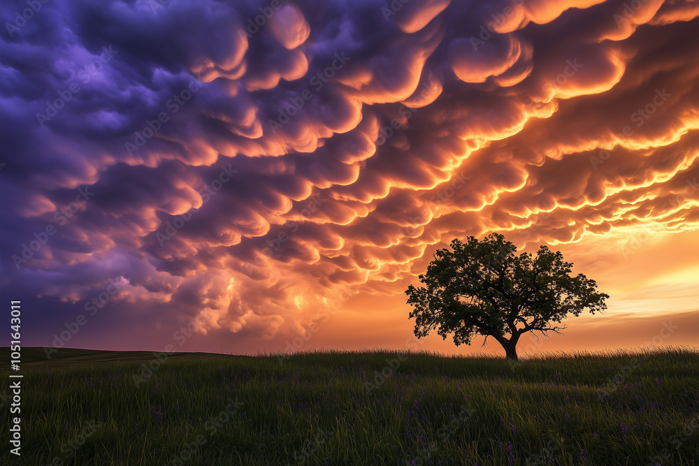 Fototapeta premium Dramatic Sunset Over a Lone Tree