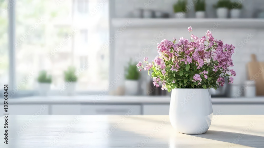 A vibrant planter on a sleek white kitchen counter enhances minimalist design, ideal for home décor photography with ample copy space for product displays, adding natural elegance to any space. A vibrant planter on a sleek white kitchen counter enhances minimalist design, ideal for home décor photography with ample copy space for product displays, adding natural elegance to any space.