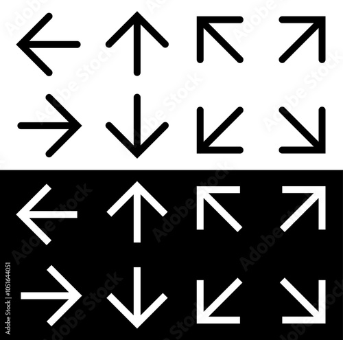 Arrow icon vector. Up, down, left, right arrow wayfinding icon. Bold arrow navigation sign in trendy flat style isolated on white and black background. editable stroke.
