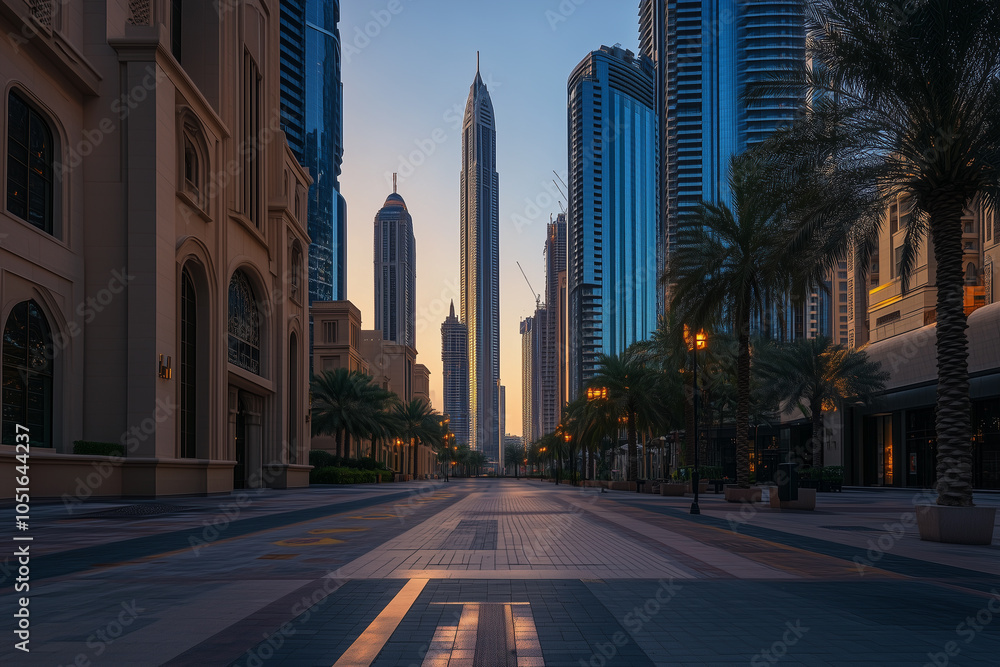 Obraz premium Sunrise Over Modern Cityscape
