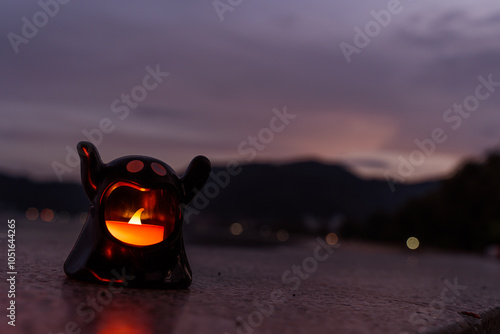 Concept: Halloween beach and ocean background with sea ghost with witch ghost fire, dark, scary tone.