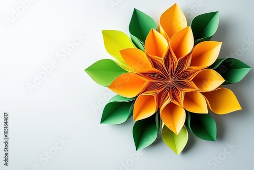 3D paper art depicting the colors of the Bangladeshi flag, with green, red, and orange flower shapes in the center photo