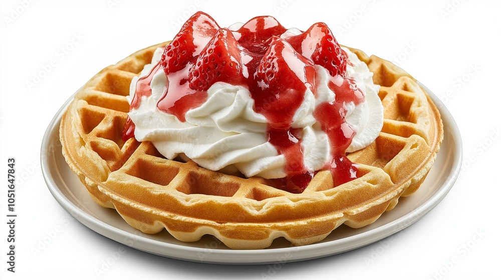 waffle with strawberry sauce and whipped cream waffle with strawberry sauce and whipped cream
