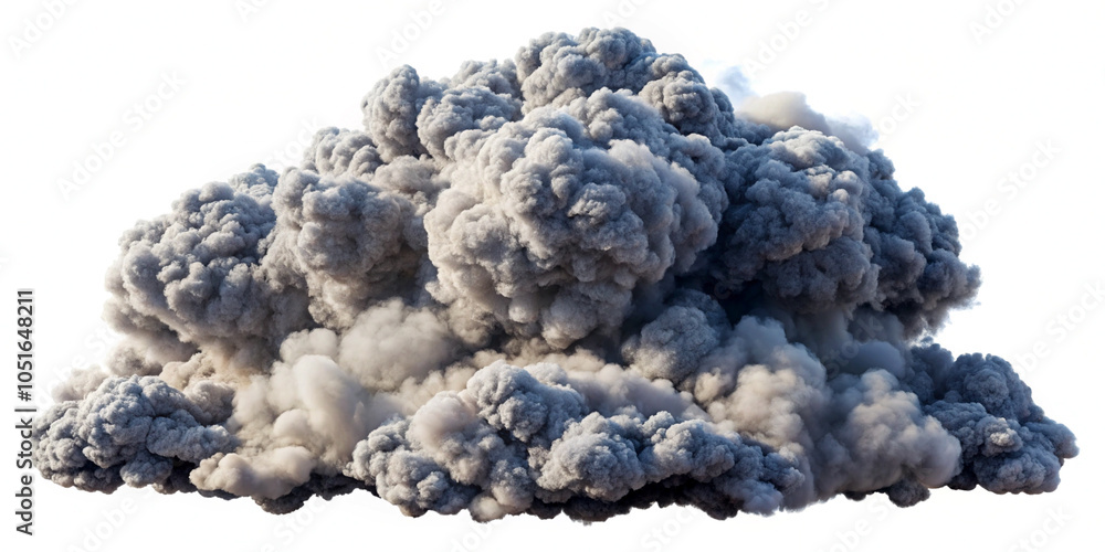 Billowing ash cloud with fine particles, isolated on plain white background. Billowing ash cloud with fine particles, isolated on plain white background.