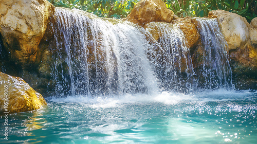 Wallpaper Mural A close-up of water splashing over rocks at the base of a waterfall, creating a tranquil natural pool perfect for swimming  Torontodigital.ca