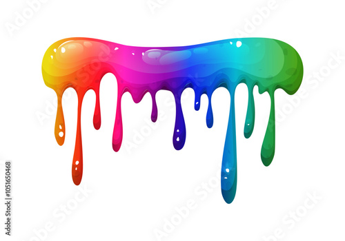 Dripping rainbow slime illustration with vibrant colors. Rainbow splash collection on a transparent background. Great for adding playful, toxic-looking splats and liquid effects to your illustrations
