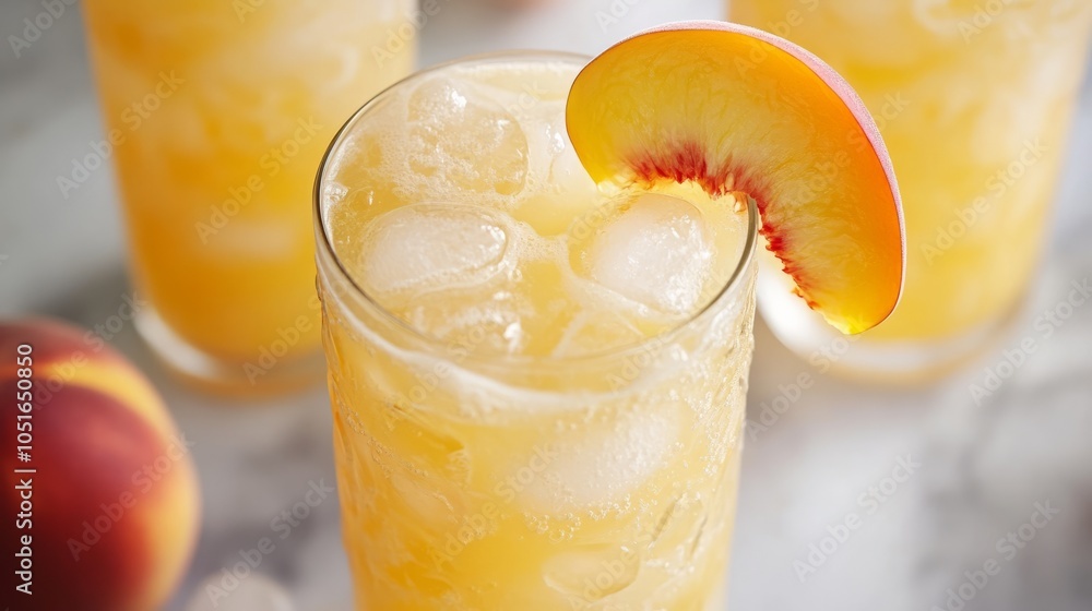 a glass of peach juice with ice a glass of peach juice with ice