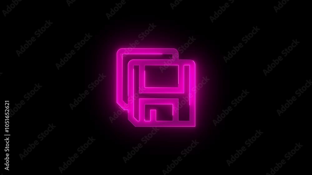 Save copy stroke icon glowing neon animation