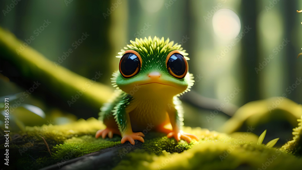 Adorable green creature in the fantasy world Adorable green creature in the fantasy world