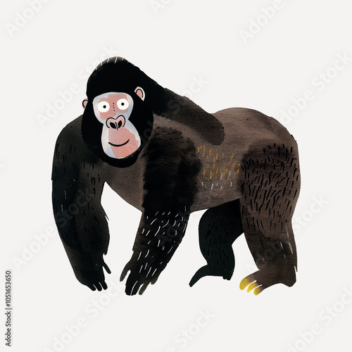 Illustrated gorilla with curious expression.