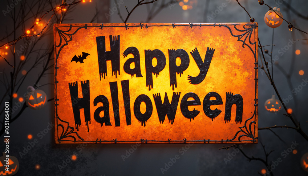 Naklejka premium Halloween poster with text Happy Halloween