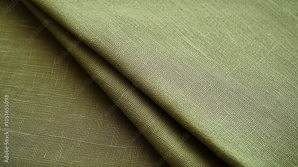 Fototapeta premium Soft olive-green canvas with a fine, smooth texture and subtle sheen