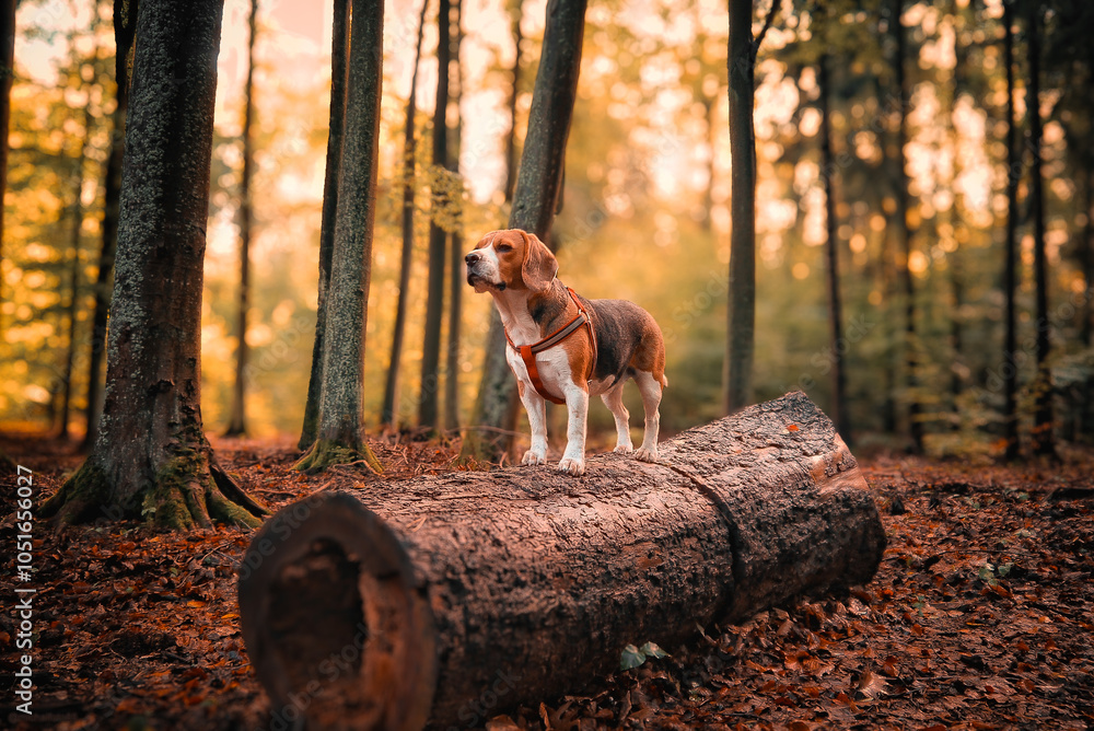 Beagle dog in the woods